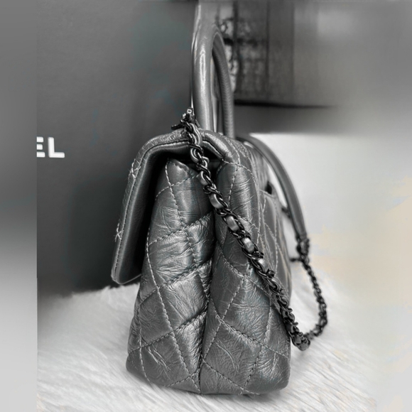 🔥Chanel Metalic Crumpled Calfskin Coco Top Handle Mini Bag Full Inclusion - Picture 11 of 14